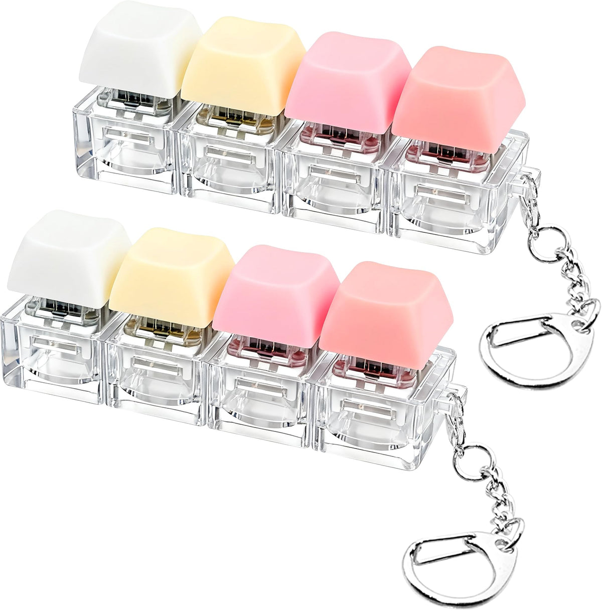 2 PCS Keyboard Fidget Toy, Keyboard Fidget Keychain 4-in-1 Keyboard Decompression Button Finger Clicker Toys, Button Stress Relief Fidget Gifts to Relief Stress (Fours Colors-Pink Yellow White)
