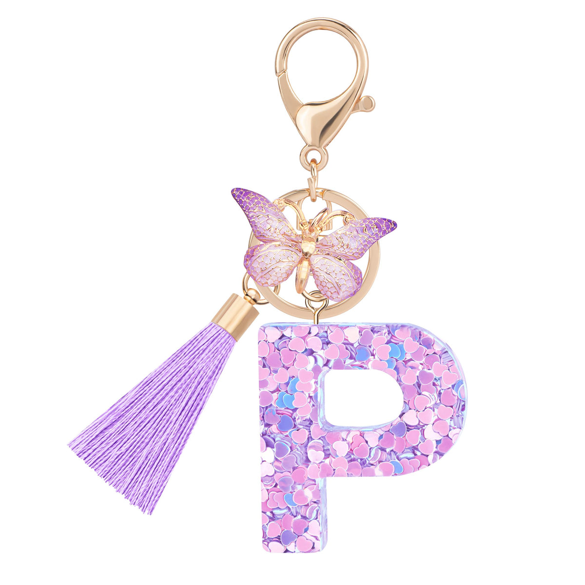 Initial letter Keychains for Women Girls Tassel Butterfly Cute Keychain for Wallet Backpack charm