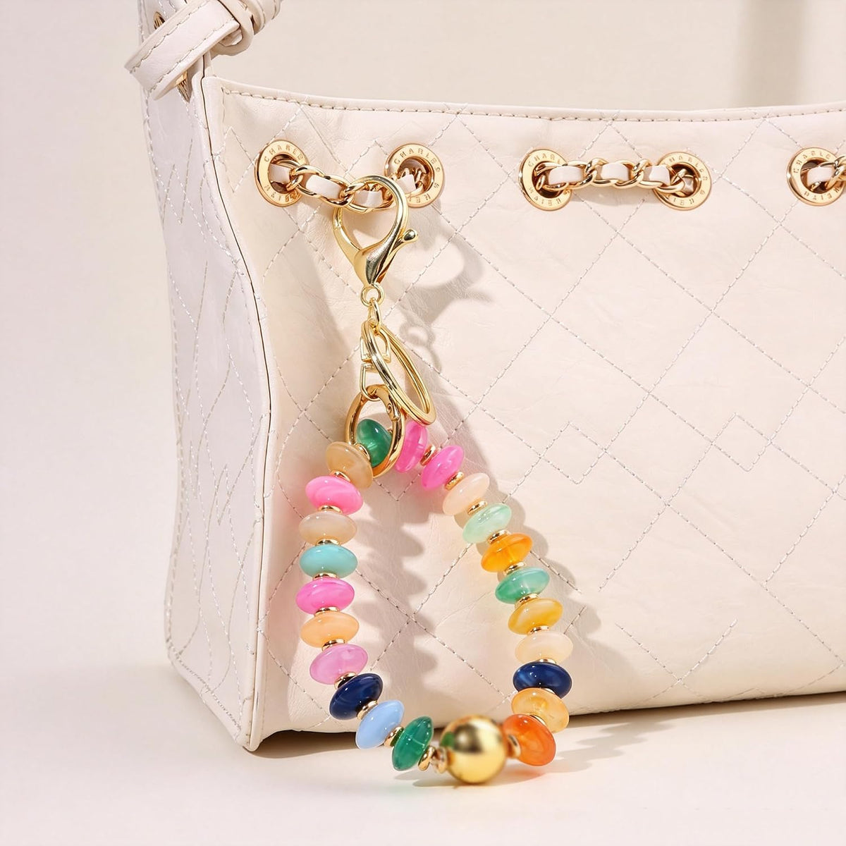 Colorful Trendy Beaded Keychain for Women,Cute Chunky Dopamine Fashion Boho Summer Beach Accessories Gifts