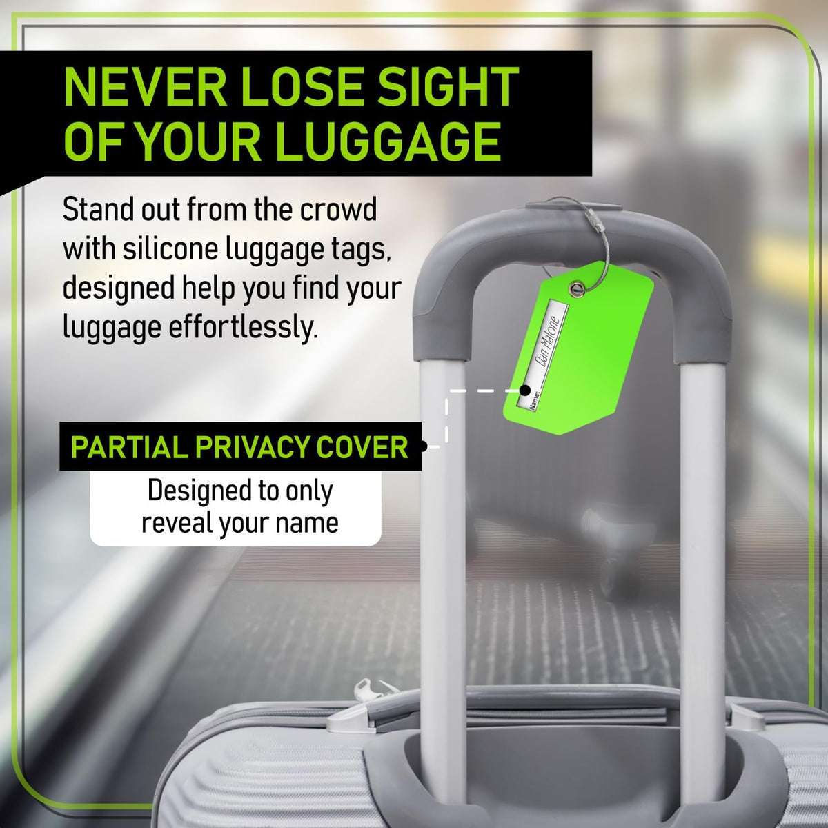 Untethered Luggage Tags for Suitcases, 4-Pack, Bag ID Tags, Green