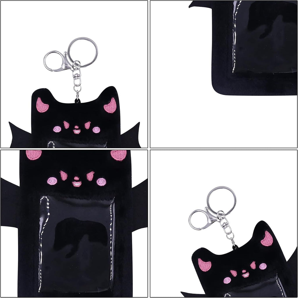 Fuzzy Plush Kpop Photocard Holder with Keychain, Cute Animal Wings Photo Sleeve Bank ID Credit Card Holder