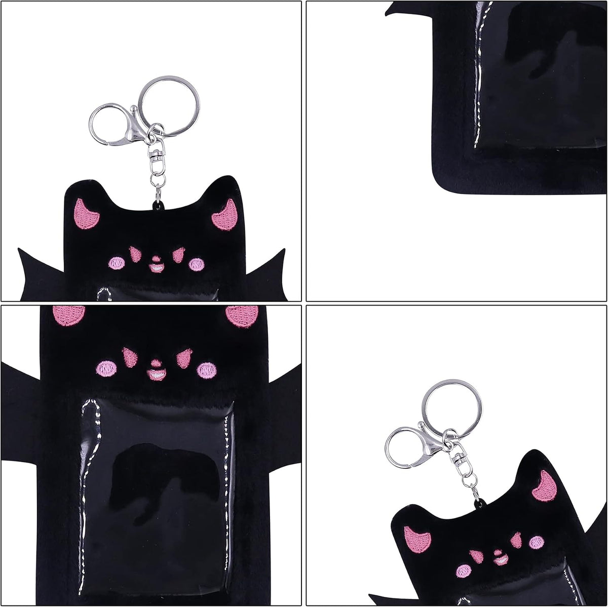 Fuzzy Plush Kpop Photocard Holder with Keychain, Cute Animal Wings Photo Sleeve Bank ID Credit Card Holder