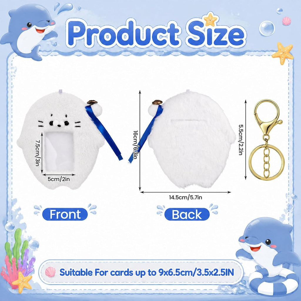 NEWEST Plush Photocard Holder with Keychain, Cute Dolphin ID Badge Holder