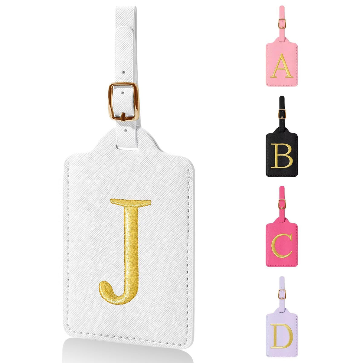 Personalized Initial Luggage Tags for Suitcases,Leather Letter Cute Luggage Tags with Privacy Name Card,Embroidered Monogrammed Travel Bag Backpack Tag Gifts for Women Kids Girls Teens(Rosered-A)