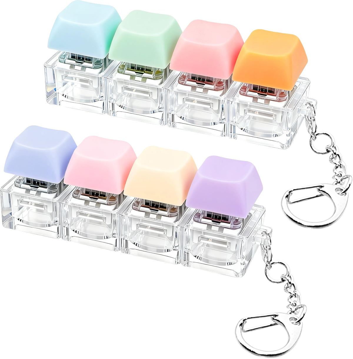 2 PCS Keyboard Fidget Toy, Keyboard Fidget Keychain 4-in-1 Keyboard Decompression Button Finger Clicker Toys, Button Stress Relief Fidget Gifts to Relief Stress (Fours Colors-Pink Yellow White)