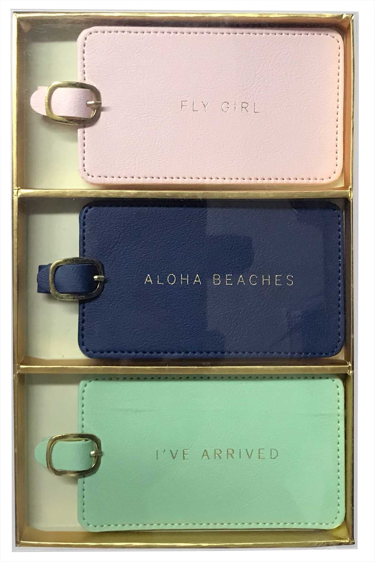 WORLD TRAVELER Luggage Tag Set 3 Pack Faux Leather Baggage Tags w/ID Cards