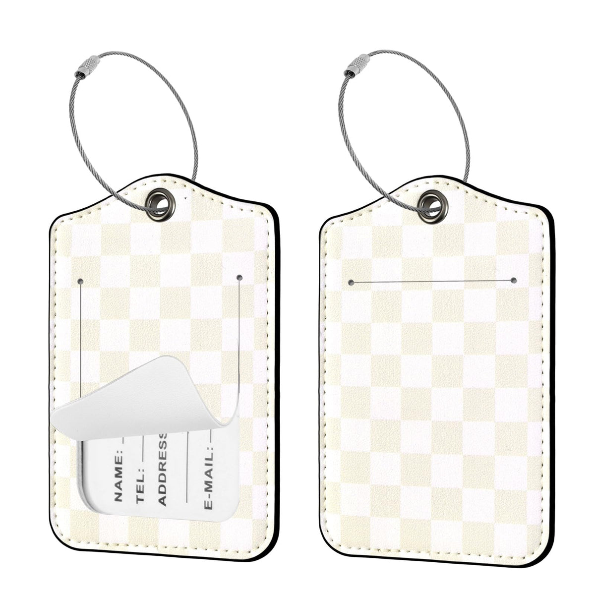 Seorsok 2Pcs Luggage Travel Tags for Suitcases,Cute Color Grids Checkered PU Leather Name Tag with Privacy Cover&ID Label Address Card and Durable Metal Ring Suitable for Men Women Handbags Backpack