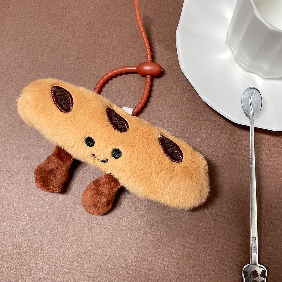 Cute Happy Smiling Bread Croissant Baguette Keychain Lucky Good Luck Positive Energy Key Chain Ring Bag Pendant