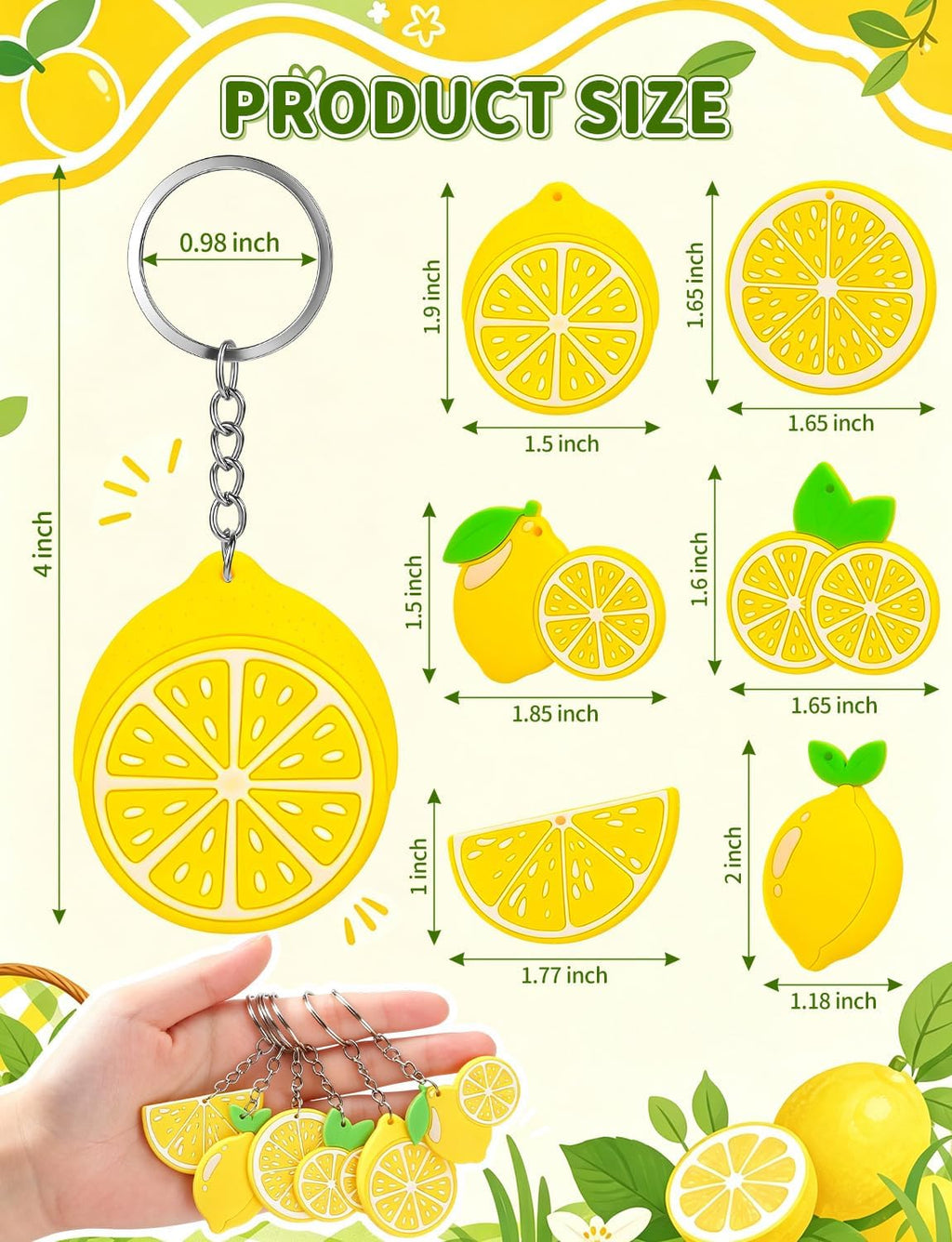 30Pcs Lemon Keychains Lemon Party Favors, Cute Summer Fruit Keychains