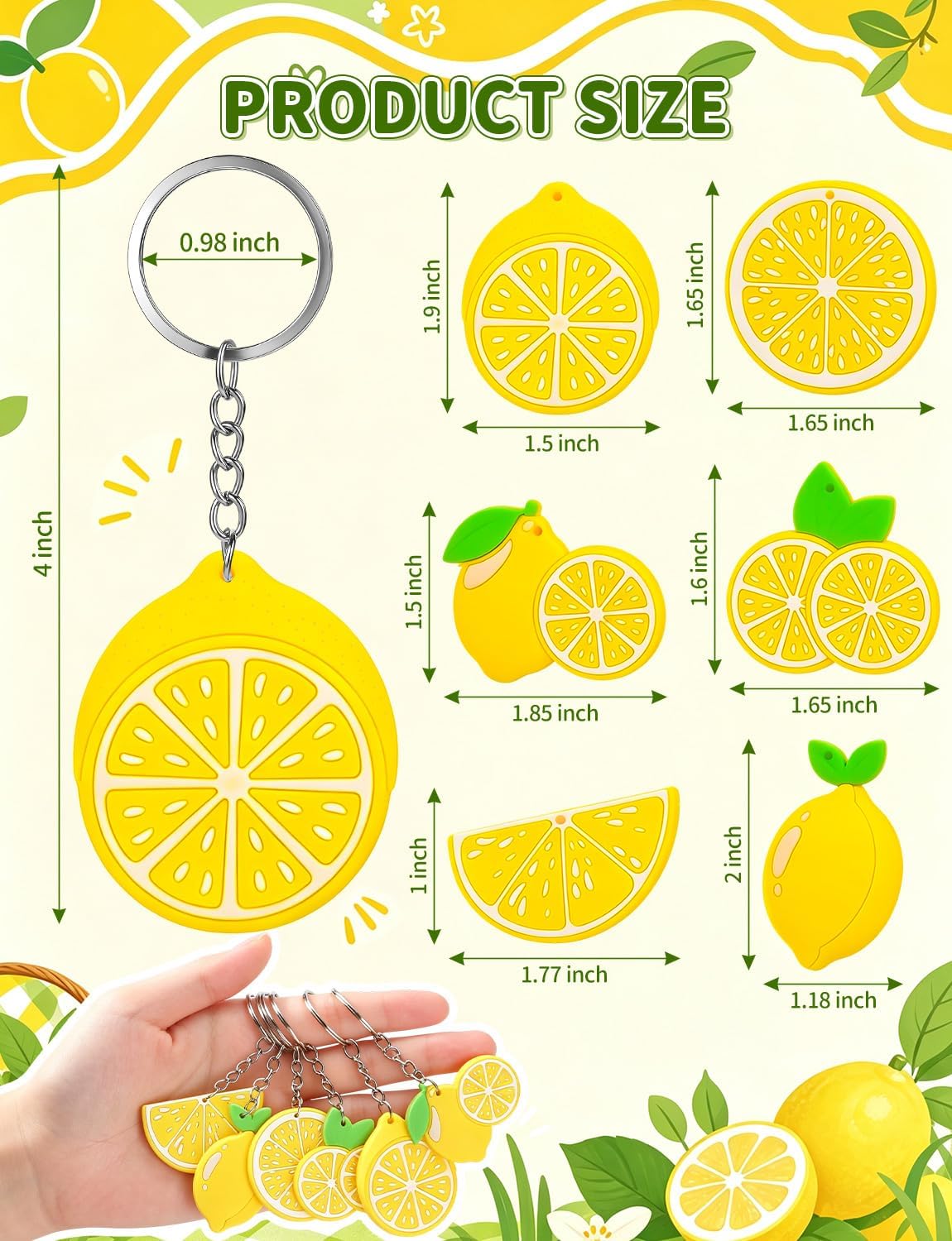 30Pcs Lemon Keychains Lemon Party Favors, Cute Summer Fruit Keychains