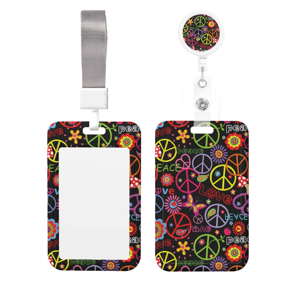 ID Badge Holder with Breakaway Lanyard and Retractable Badge Reel Clip,Cartoon Bees and Flowers Card Name Tag Lanyard Vertical ID Protector Badge Clips for Nurse Nursing Doctor Teacher