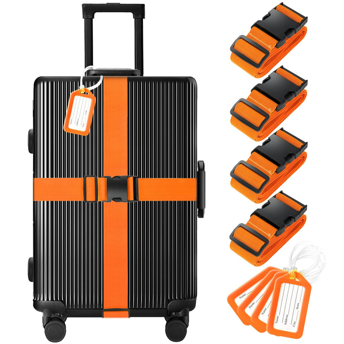 Gostwo 8 Pack Luggage Straps and Tags Set - 4 Straps, 4 Tags, Suitcase Belt