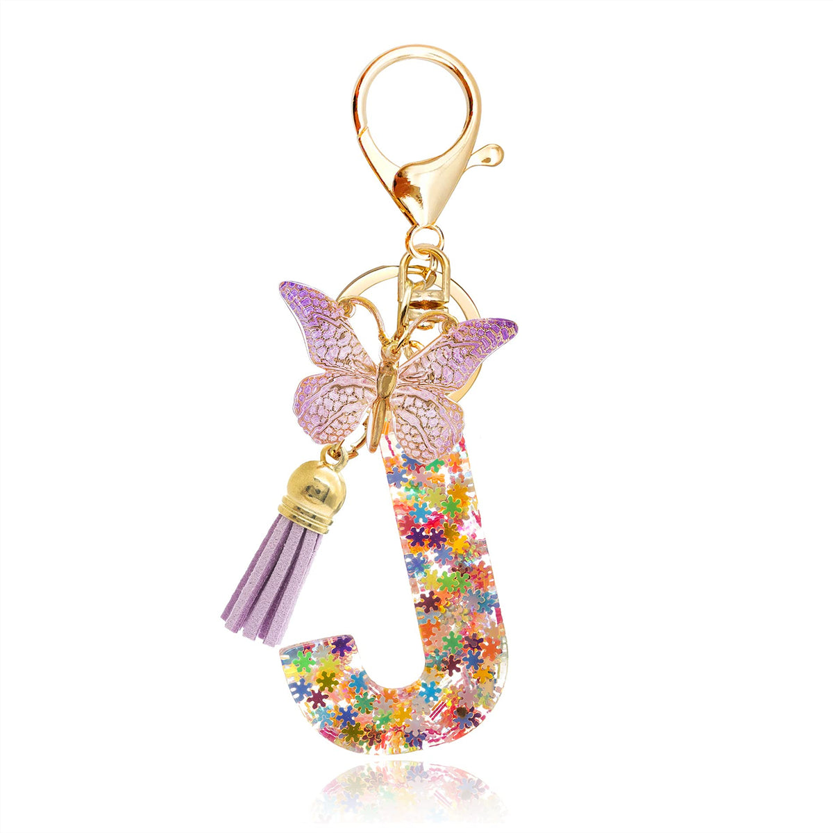Fashion Alphabet Initial Letter Keychain Tassel Butterfly Pendant Key Ring for Purse Handbags Women Girl