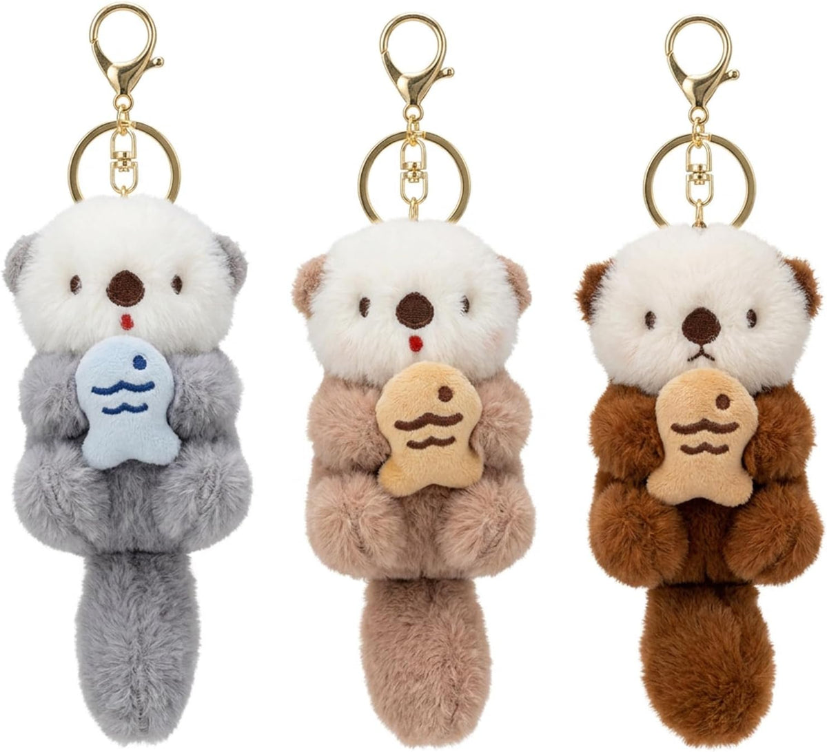 3Pcs Otter Keychain, Cute Otter Keychain Plush, Soft PP Cotton Filling Stuffed Animal Keychain for Handbags, Backpacks, Car Key Decor