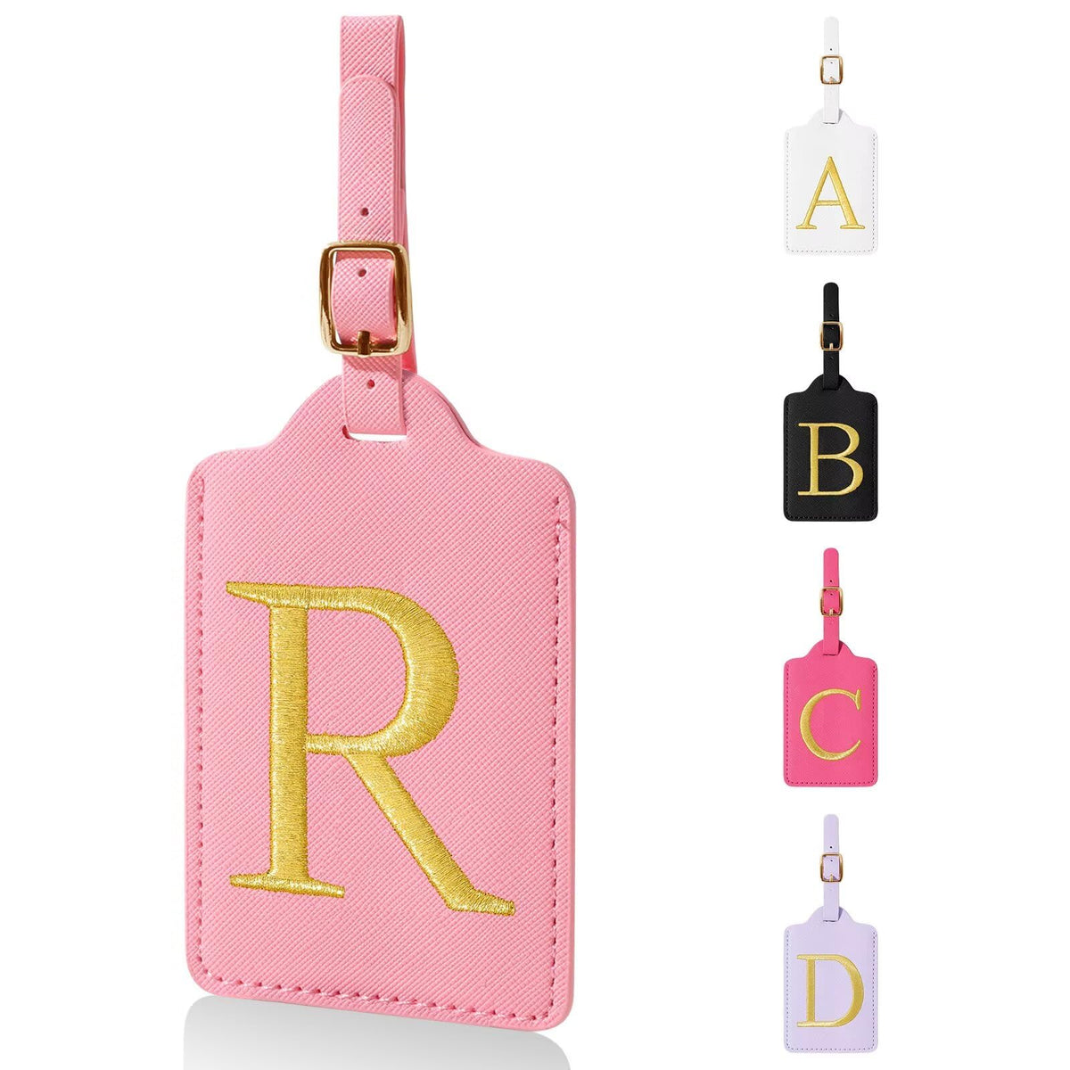Personalized Initial Luggage Tags for Suitcases,Leather Letter Cute Luggage Tags with Privacy Name Card,Embroidered Monogrammed Travel Bag Backpack Tag Gifts for Women Kids Girls Teens(Rosered-A)