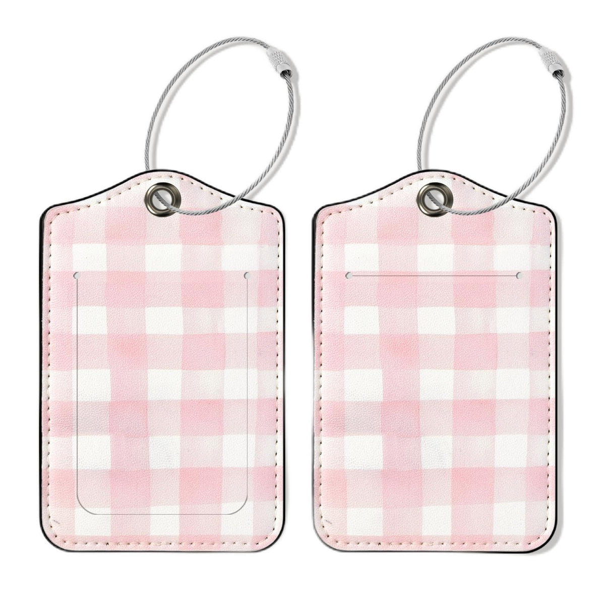 Seorsok 2Pcs Luggage Travel Tags for Suitcases,Cute Color Grids Checkered PU Leather Name Tag with Privacy Cover&ID Label Address Card and Durable Metal Ring Suitable for Men Women Handbags Backpack