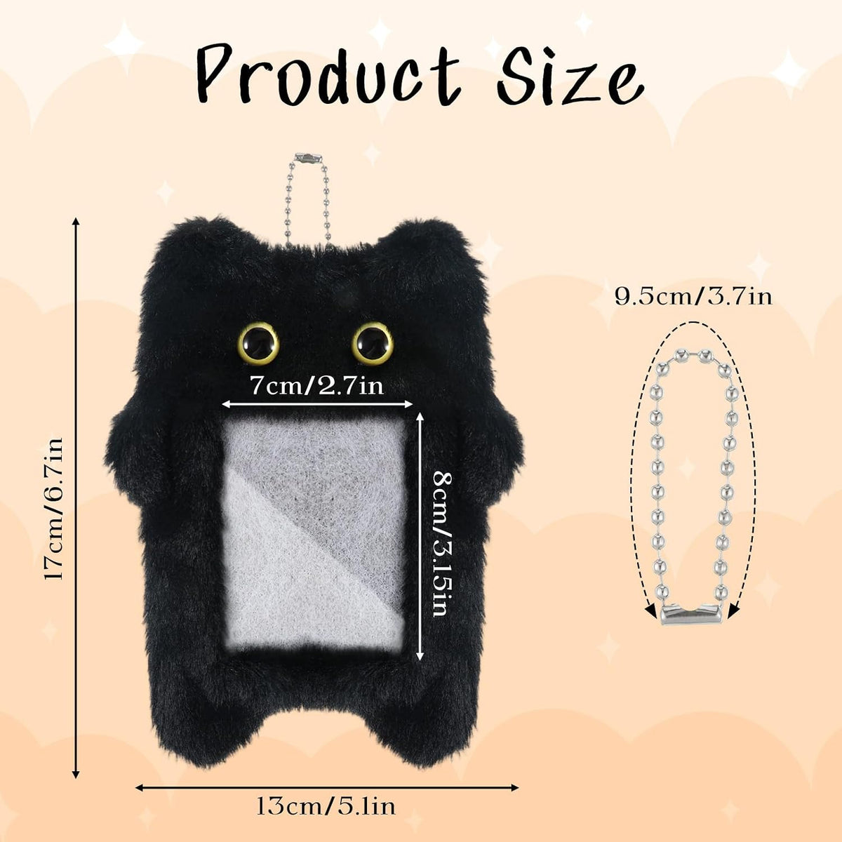 Black Cartoon Plush Photocard Holder Keychain, Cute Cartoon Cat Photo Card Holder Keychain, Soft Plush Photo Card Holder for ID Card Cover Photo Protective Bag Pendant Decor
