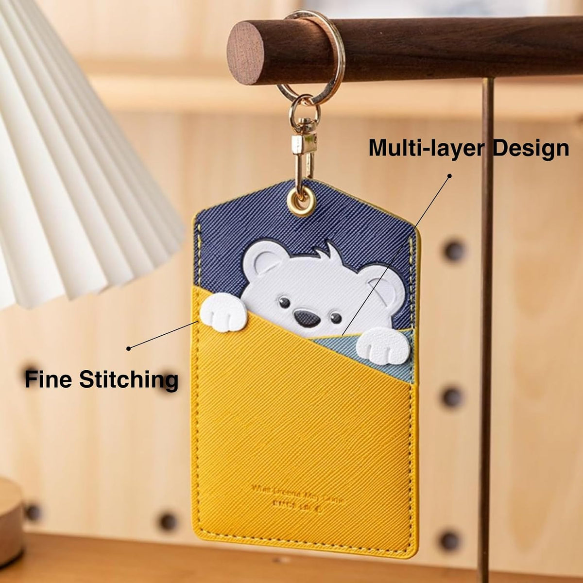 PU Leather ID Badge Holder, Cartoon Cute Badge Holder with 3 Card Slots
