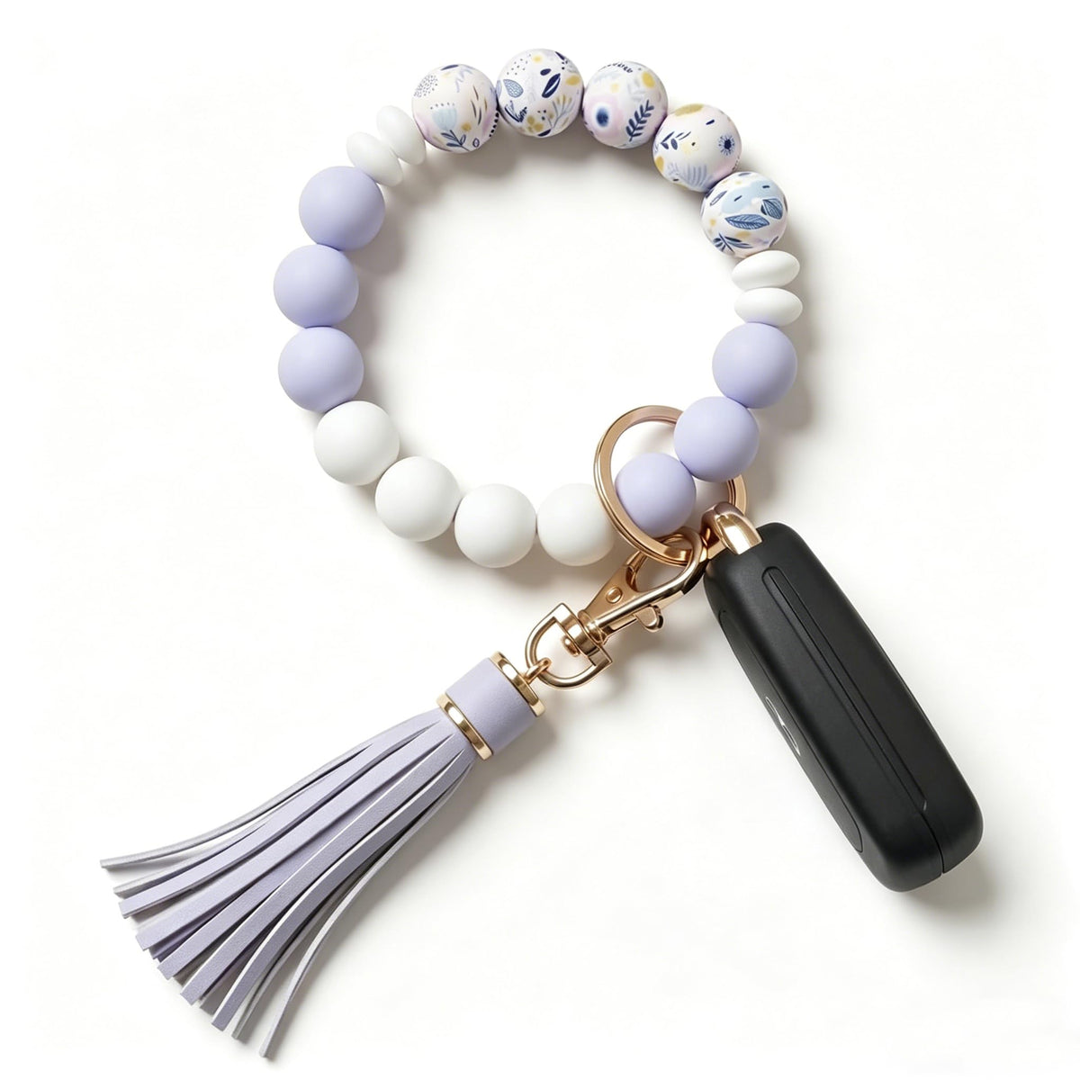 BIHRTC Key Ring Bracelet Car Keychain Holder Wristlet Silicone Women Beaded Bangle Chains