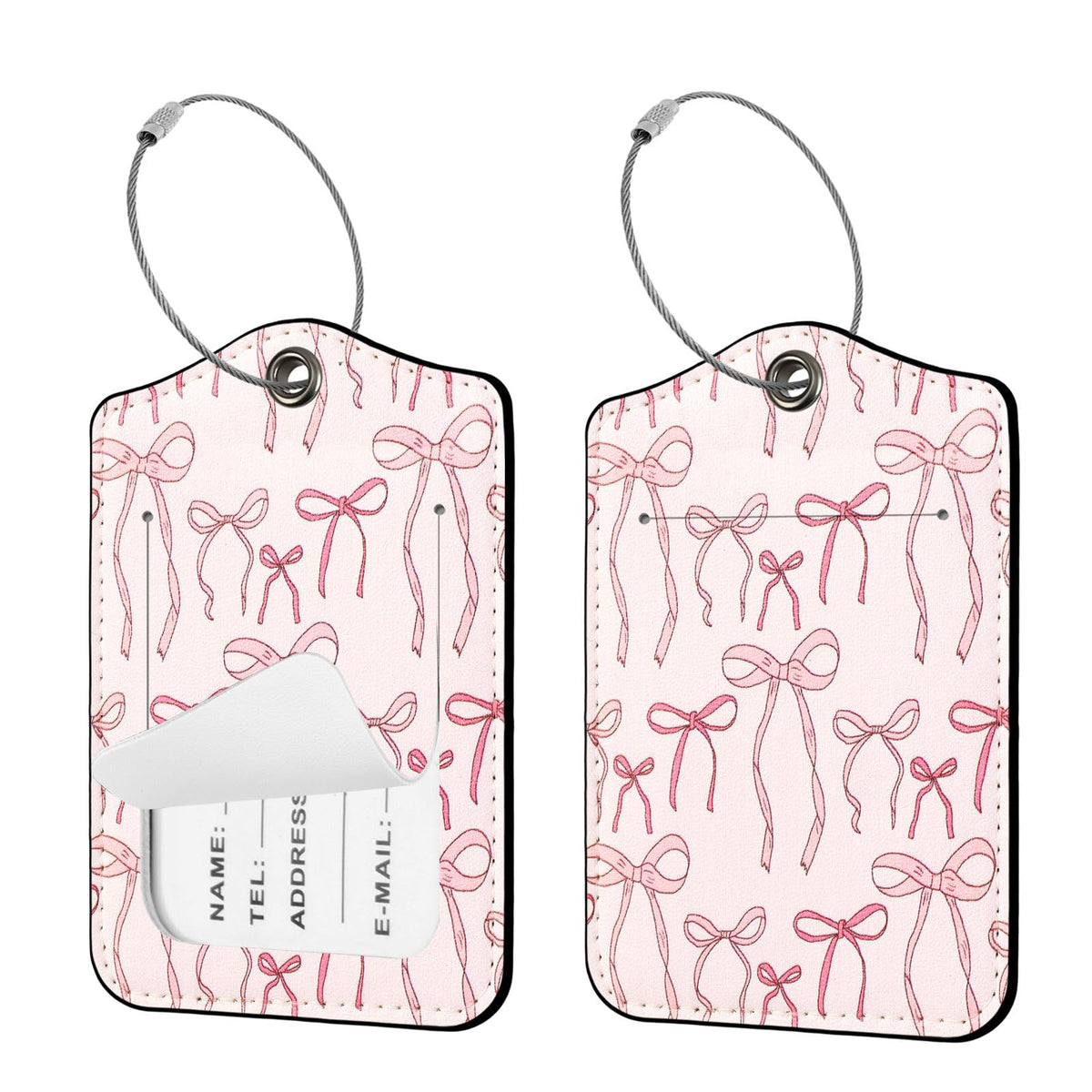 Seorsok 2 PCS Luggage Travel Tags for Suitcases,Cute Brown Leopard PU Leather Name Tag with Privacy Cover&ID Label Address Card and Durable Metal Ring Suitable for Men Women Handbags Backpack,Brown