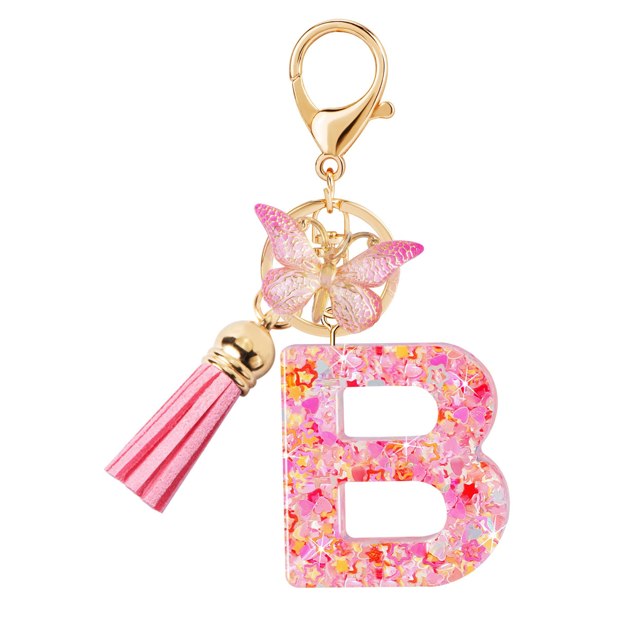 Initial letter Keychains for Women Girls Tassel Butterfly Cute Keychain for Wallet Backpack charm
