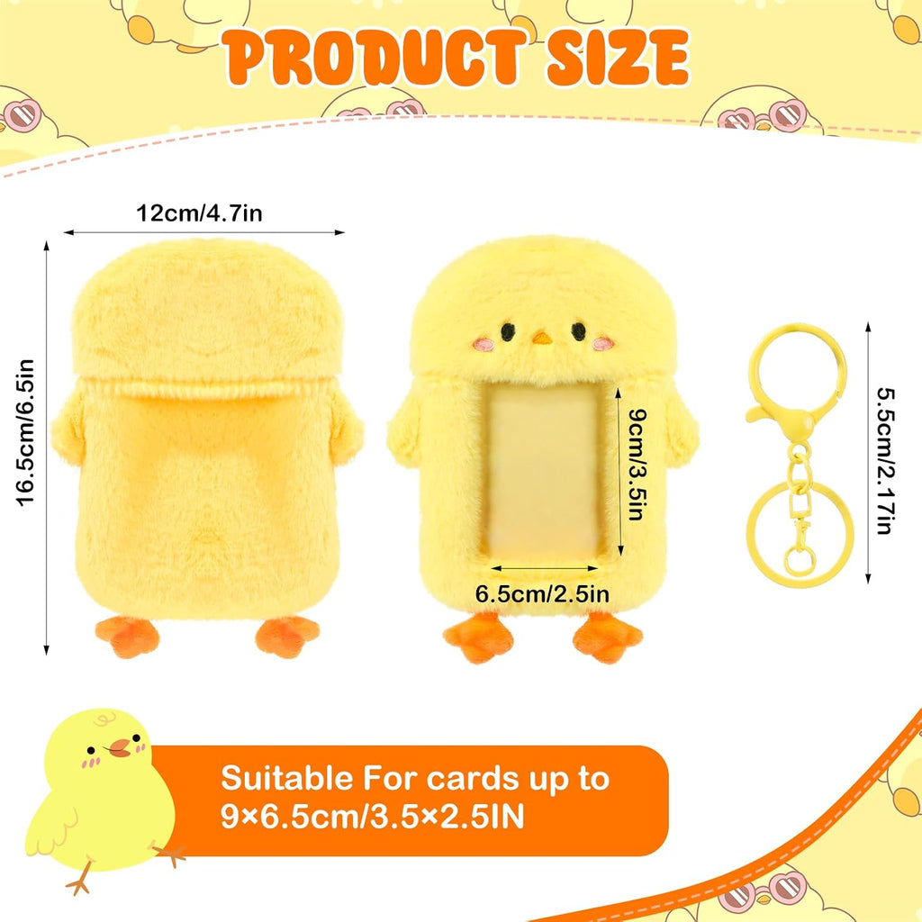 NEWEST Chicken Plush Kpop Photocard Holder with Keychain, Cute Chick ID Badge Holder Protector, Soft 3 Inch Cartoon Animal Photo Case Sleeves Stationery for Idol ID Card Student Worker Bag Charm