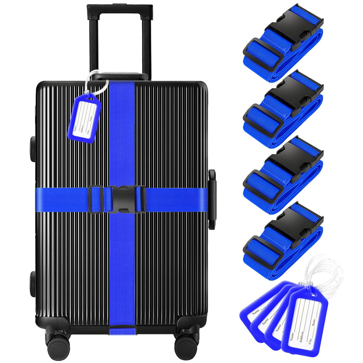 Gostwo 8 Pack Luggage Straps and Tags Set - 4 Straps, 4 Tags, Suitcase Belt