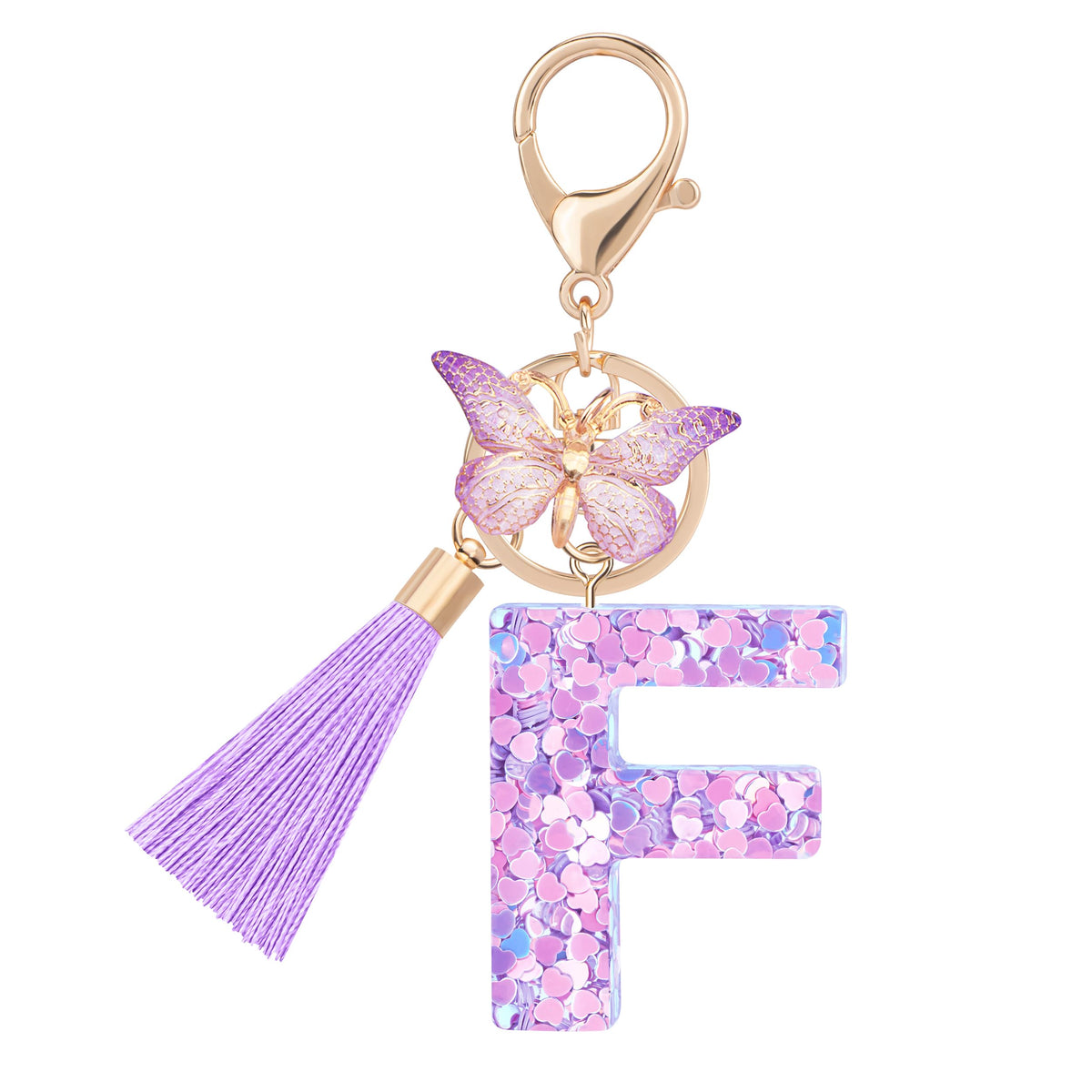 Initial letter Keychains for Women Girls Tassel Butterfly Cute Keychain for Wallet Backpack charm