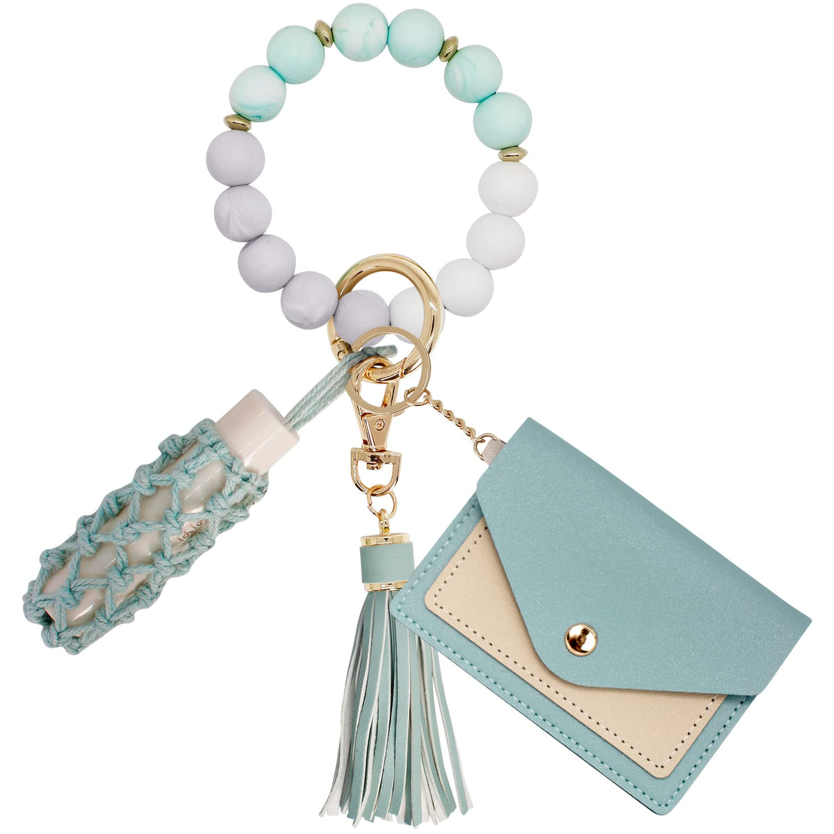 BIHRTC Silicone Key Ring Bracelets Wristlet Keychain Wallet with Net Chapstick Holder for Women