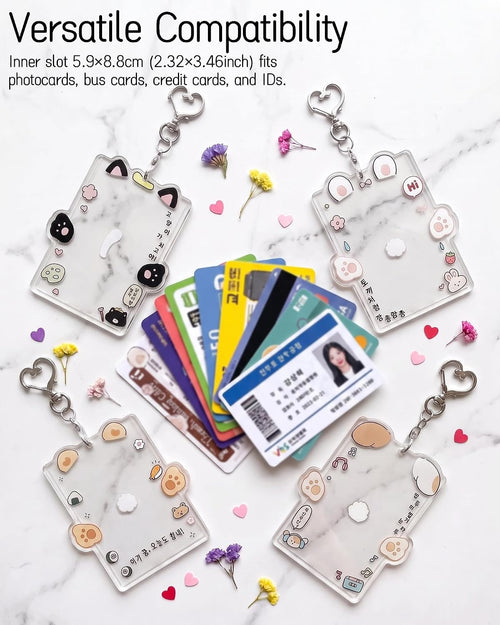 2 Pieces Animal Ear Photocard Holders with Heart Keychain, Multicolor B