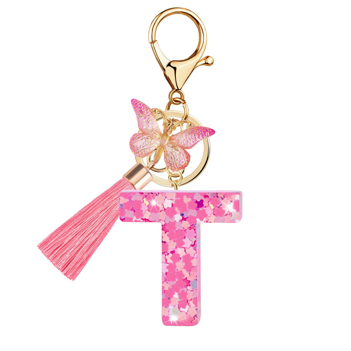 Initial letter Keychains for Women Girls Tassel Butterfly Cute Keychain for Wallet Backpack charm
