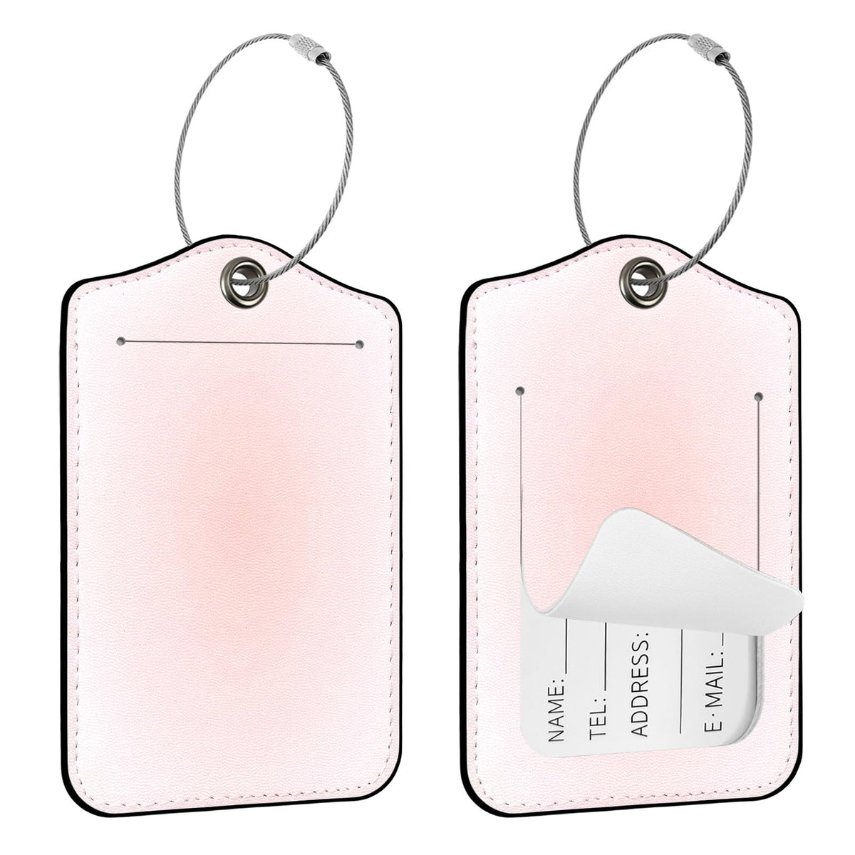 Seorsok 2 PCS Luggage Travel Tags for Suitcases,Cute Pink Leopard PU Leather Name Tag with Privacy Cover&ID Label Address Card and Durable Metal Ring Suitable for Men Women Handbags Backpack,Pink