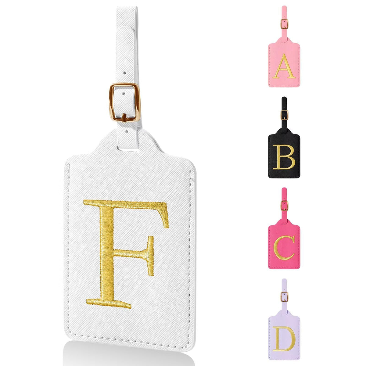 Personalized Initial Luggage Tags for Suitcases,Leather Letter Cute Luggage Tags with Privacy Name Card,Embroidered Monogrammed Travel Bag Backpack Tag Gifts for Women Kids Girls Teens(Rosered-A)
