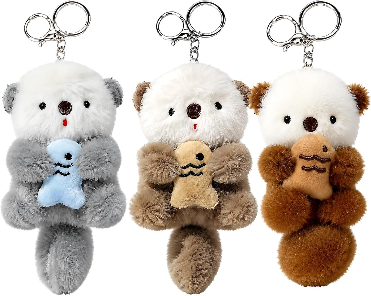3PCS Otter Keychain, Adorable Animal Otter Plush Keychain Gift Set, Perfect for Keys and Backpacks, Three Color