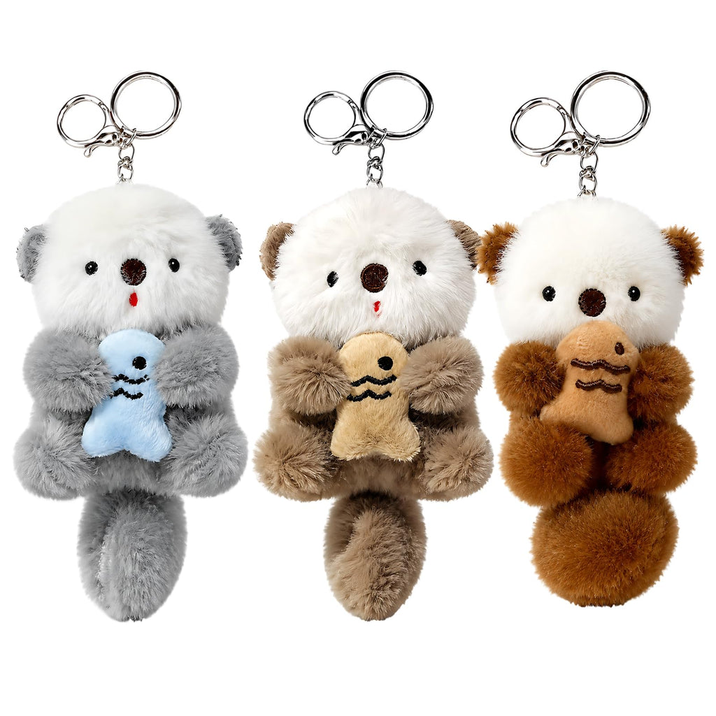 3PCS Otter Keychain, Adorable Animal Otter Plush Keychain Gift Set, Perfect for Keys and Backpacks, Three Color