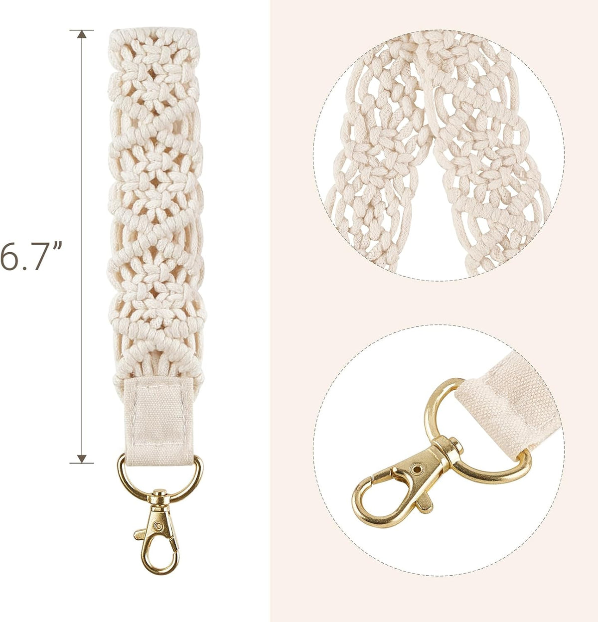 Mkono Macrame Keychain Wristlet, Beige Crochet Boho Lanyard for Car Keys