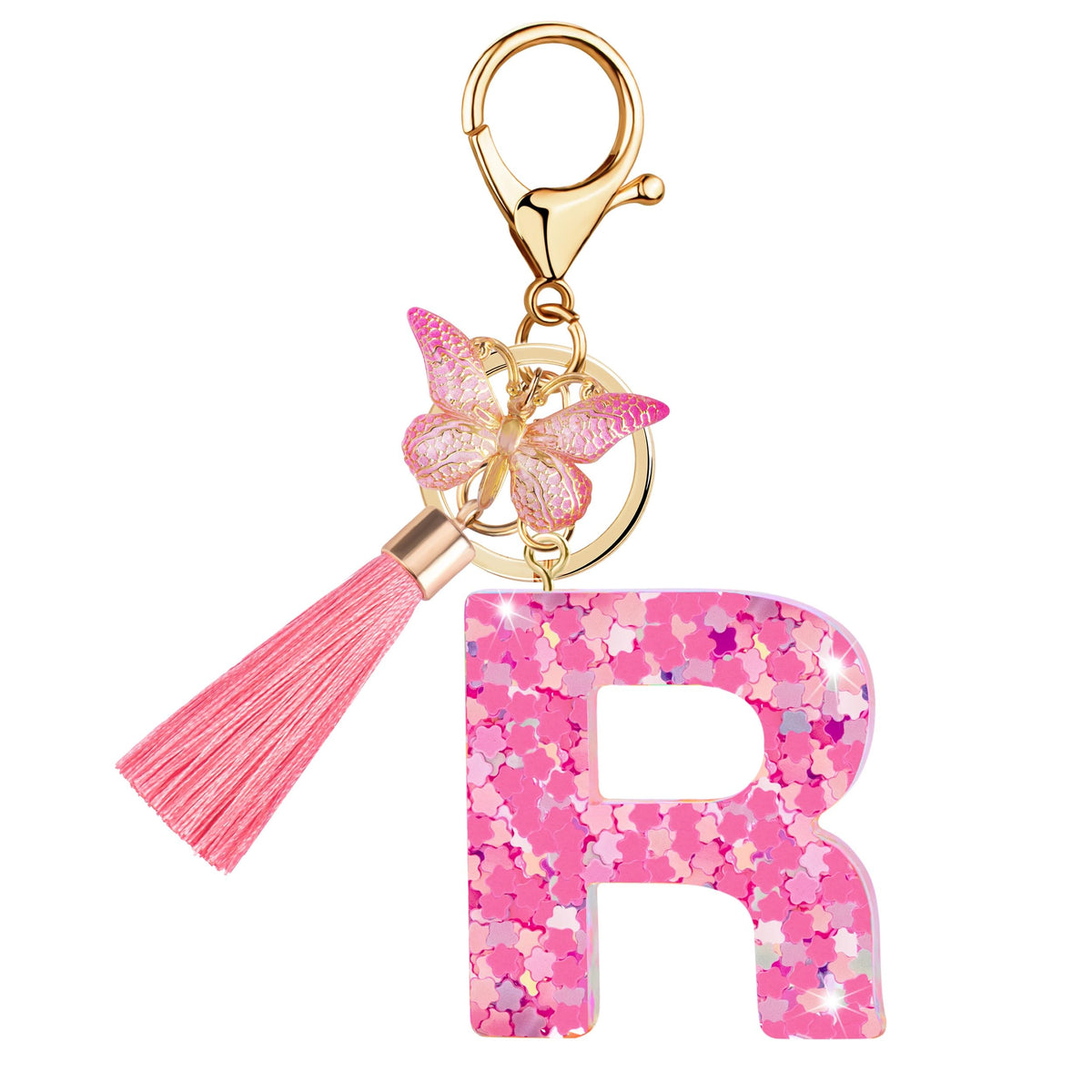 Initial letter Keychains for Women Girls Tassel Butterfly Cute Keychain for Wallet Backpack charm