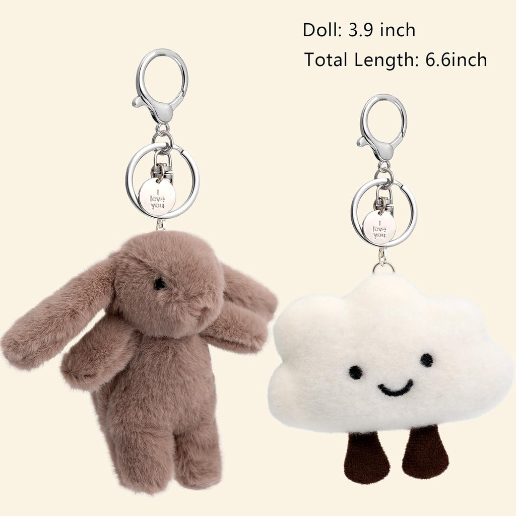 Cute Keychain Bunny Plush Rabbit Key Chain Smiling Cloud Keychains Women Bag Purse Backpack Charms
