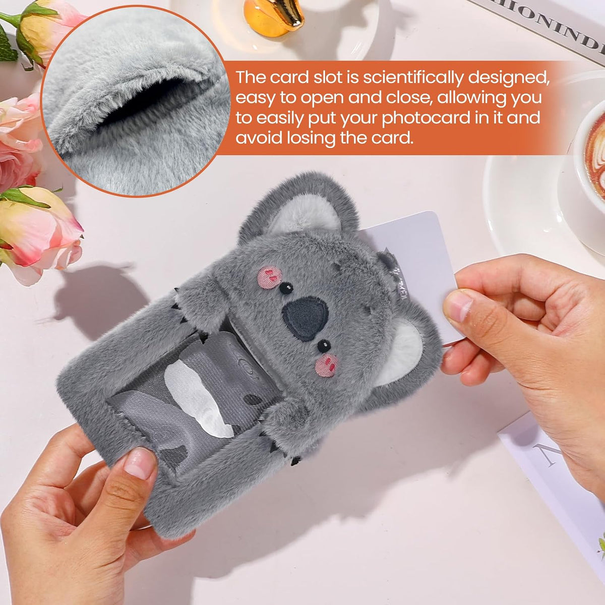 NEWEST Koala Plush Kpop Photocard Holder with Keychain, Cute Koala ID Badge Holder Protector, Soft 3 Inch Cartoon Animal Photo Case Sleeves Stationery for Idol ID Card Student Worker Bag Charm