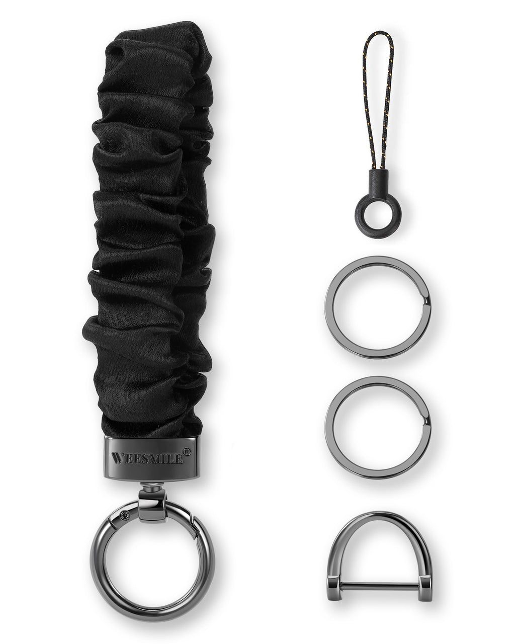 WEESMILE Scrunchie Keychain Wristlet for Car Key Chain with D Key Ring