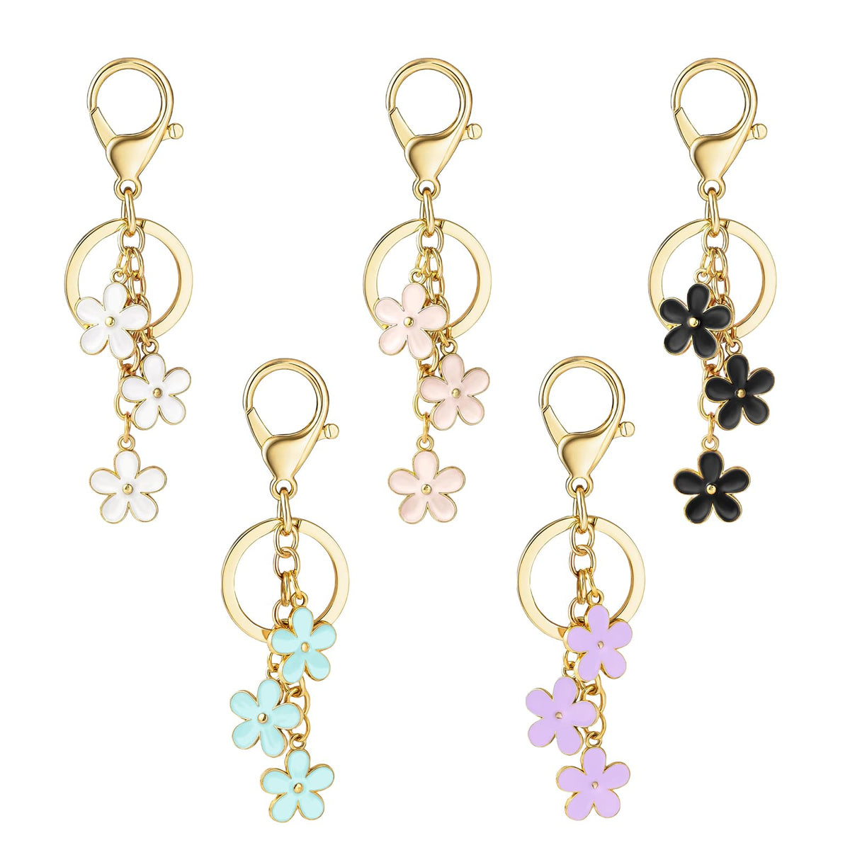 3Pcs Cute Keychain for Women, Flower Enamel Charm Keyring for Handbag Backpack Purse（White,Pink,Black