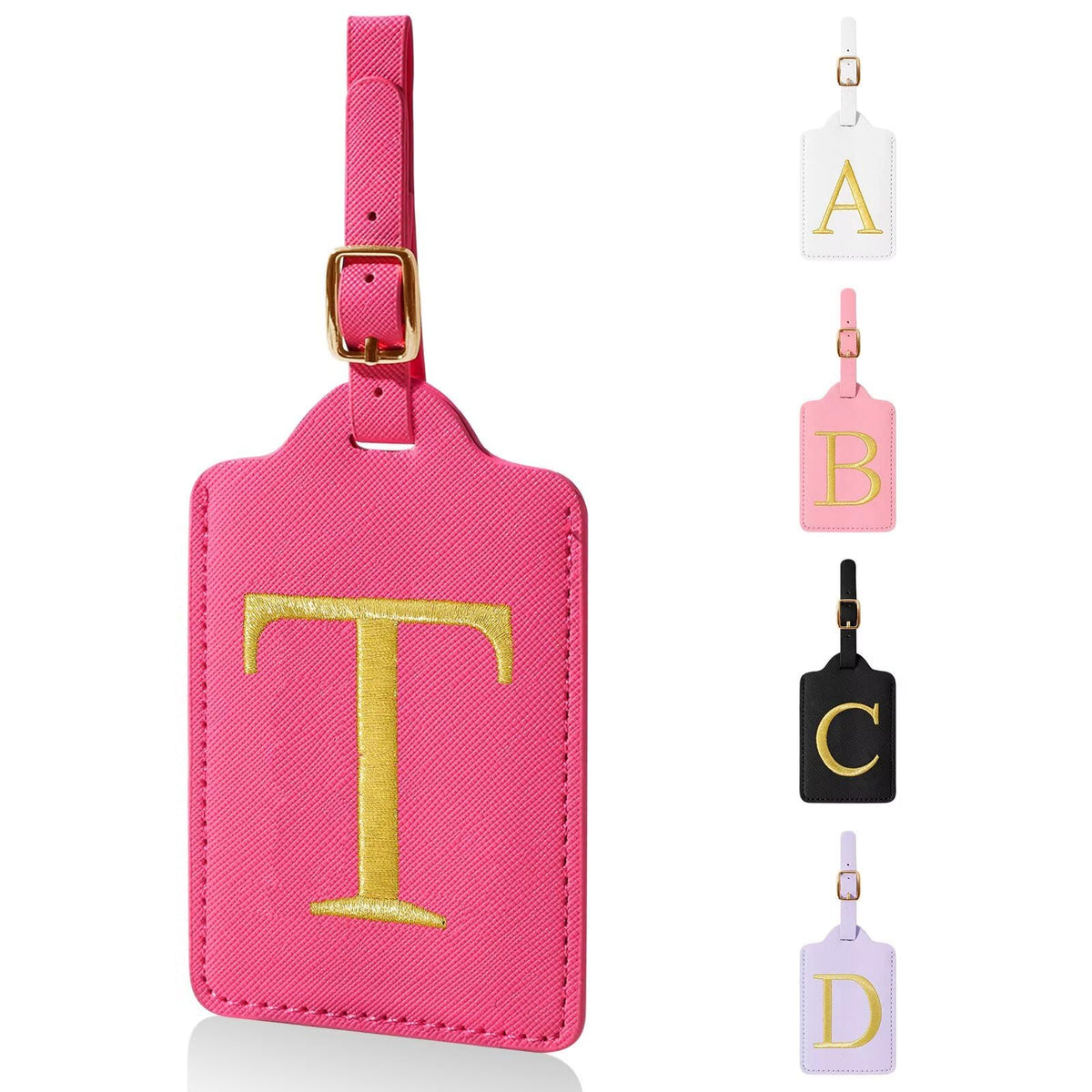 Personalized Initial Luggage Tags for Suitcases,Leather Letter Cute Luggage Tags with Privacy Name Card,Embroidered Monogrammed Travel Bag Backpack Tag Gifts for Women Kids Girls Teens(Rosered-A)