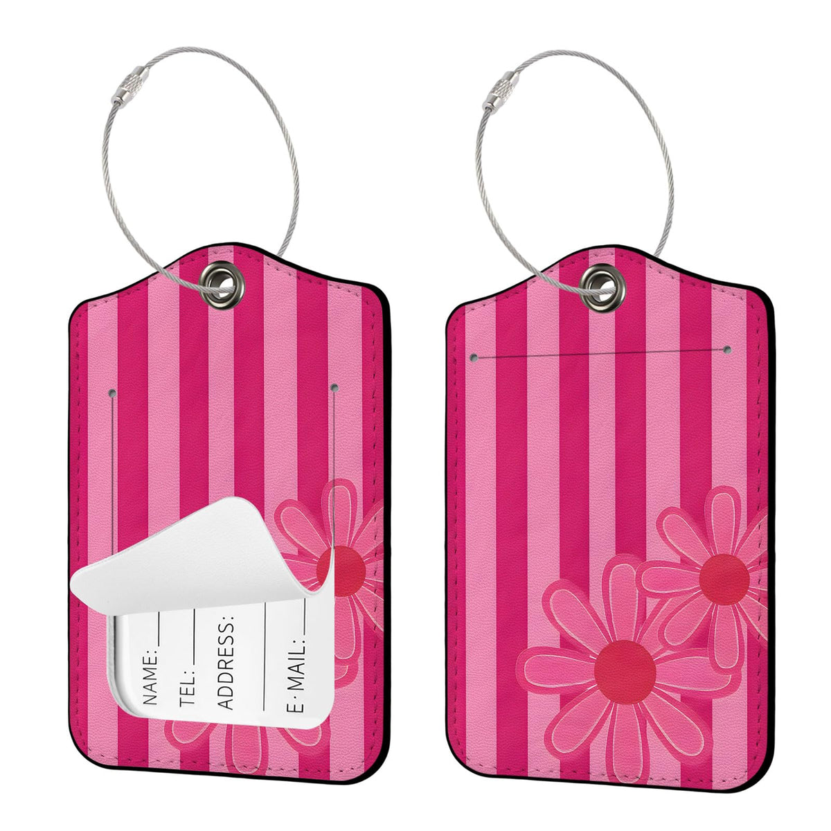 Seorsok 2Pcs Luggage Travel Tags for Suitcases,Cute Color Grids Checkered PU Leather Name Tag with Privacy Cover&ID Label Address Card and Durable Metal Ring Suitable for Men Women Handbags Backpack