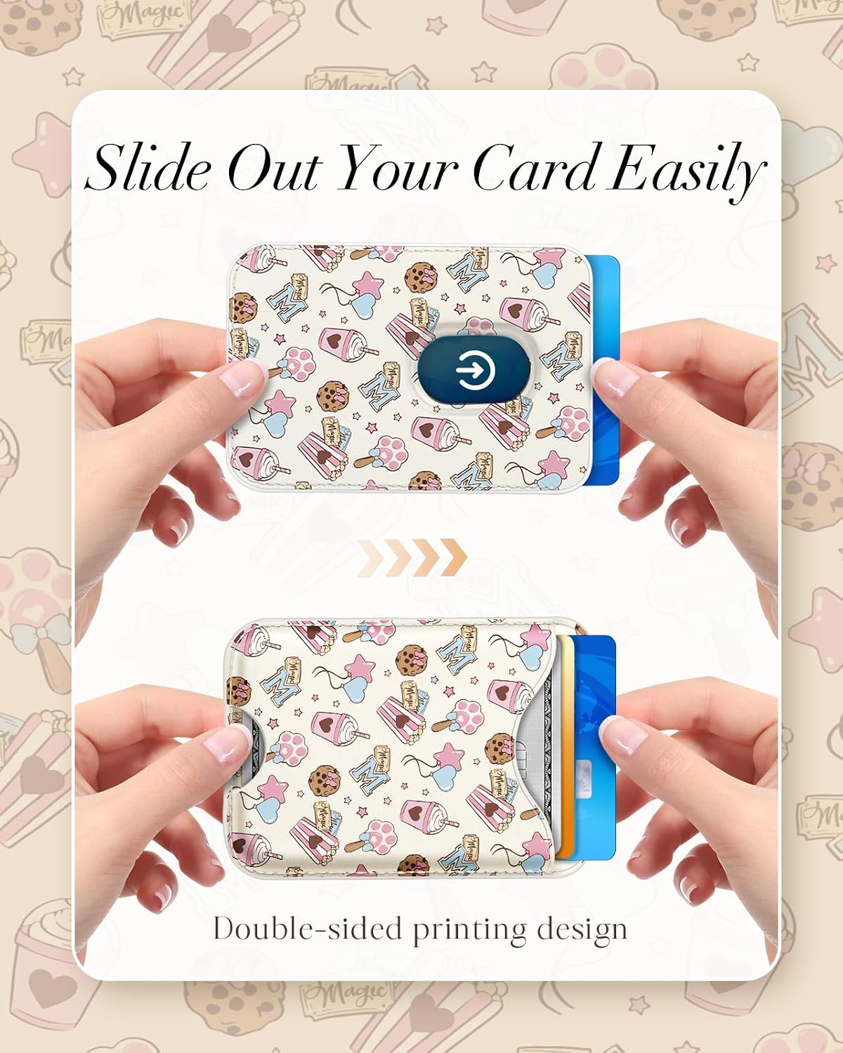 Shorogyt Phone Wallet Magnetic Card Holder for Women, Cartoon