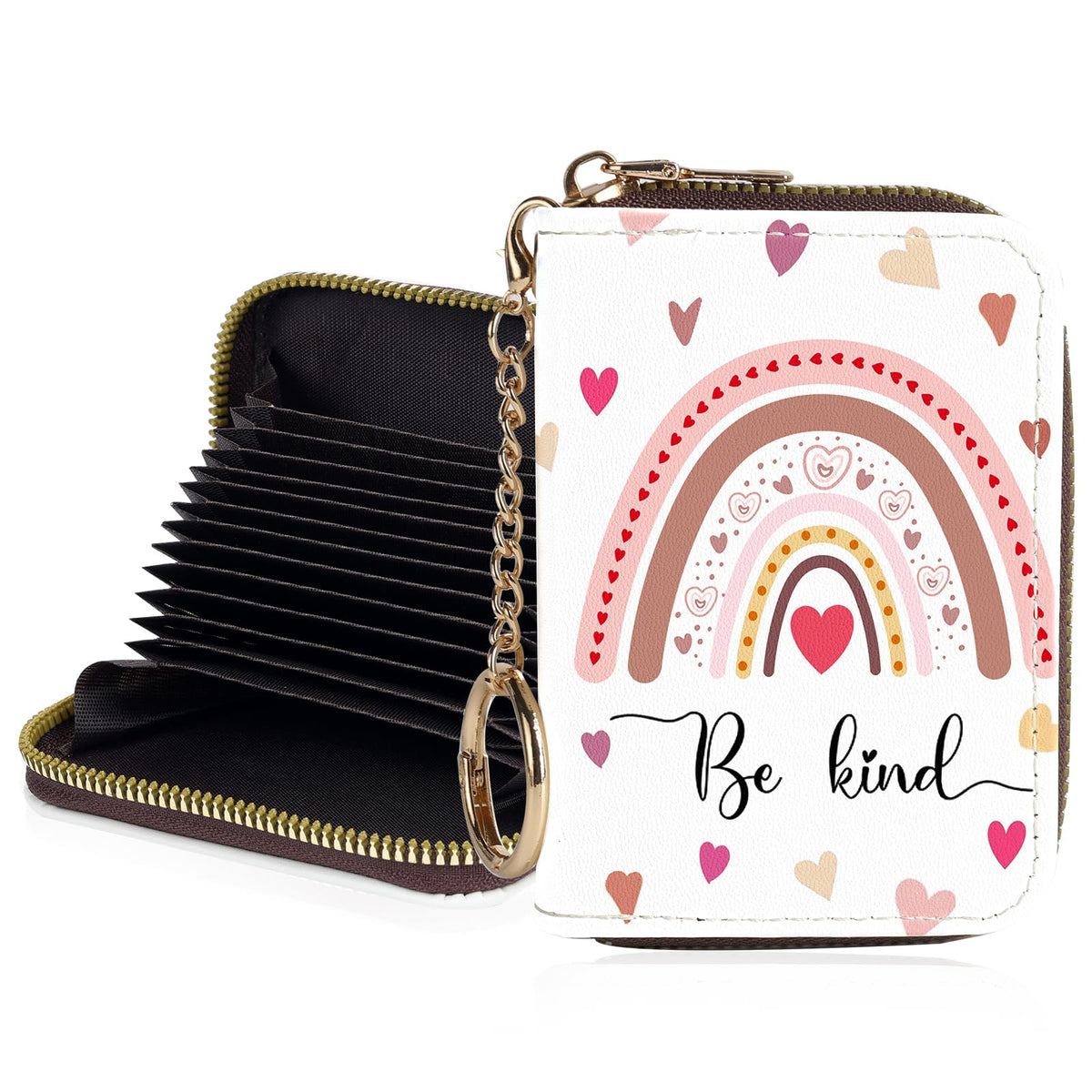 Credit Card Holder for Women,Small Rfid Wallet with Keychain Zipper,Cute PU Leather Card Case Wallet，Accordion Credit Card Wallets Gift,Flowers and Black Cat B