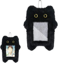 Black Cartoon Plush Photocard Holder Keychain, Cute Cartoon Cat Photo Card Holder Keychain, Soft Plush Photo Card Holder for ID Card Cover Photo Protective Bag Pendant Decor