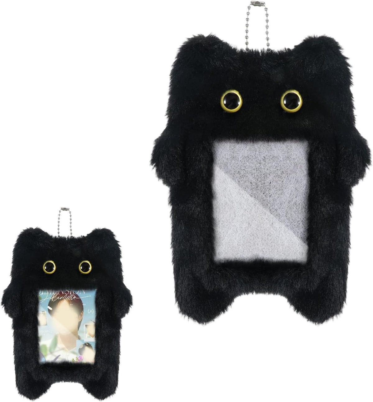 Black Cartoon Plush Photocard Holder Keychain, Cute Cartoon Cat Photo Card Holder Keychain, Soft Plush Photo Card Holder for ID Card Cover Photo Protective Bag Pendant Decor