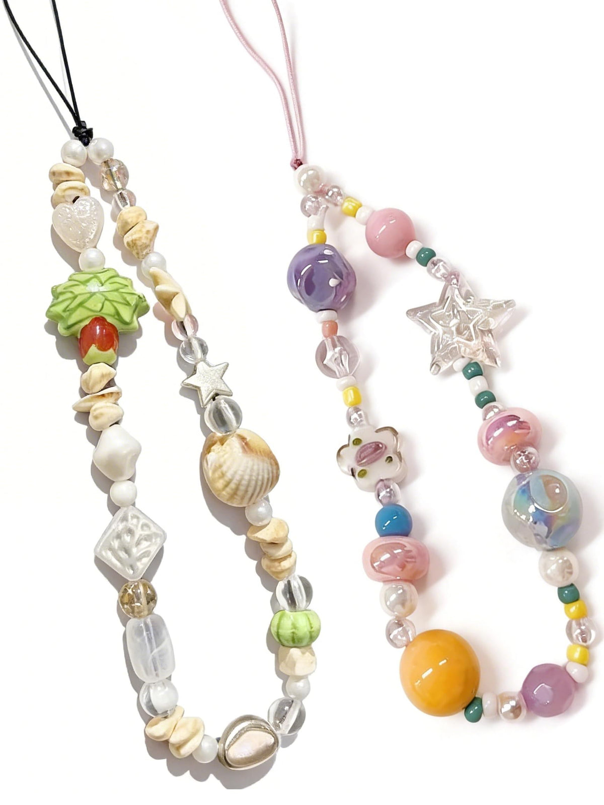 2 Pcs Phone Charm Strap Universal Hand Phone Wrist Strap Camera Lanyard Pearl Beaded Cute Chain String Accessories Universal for iPhone 16 Pro Max Samsung Women Girls Phones Bag Keychain Beach Style