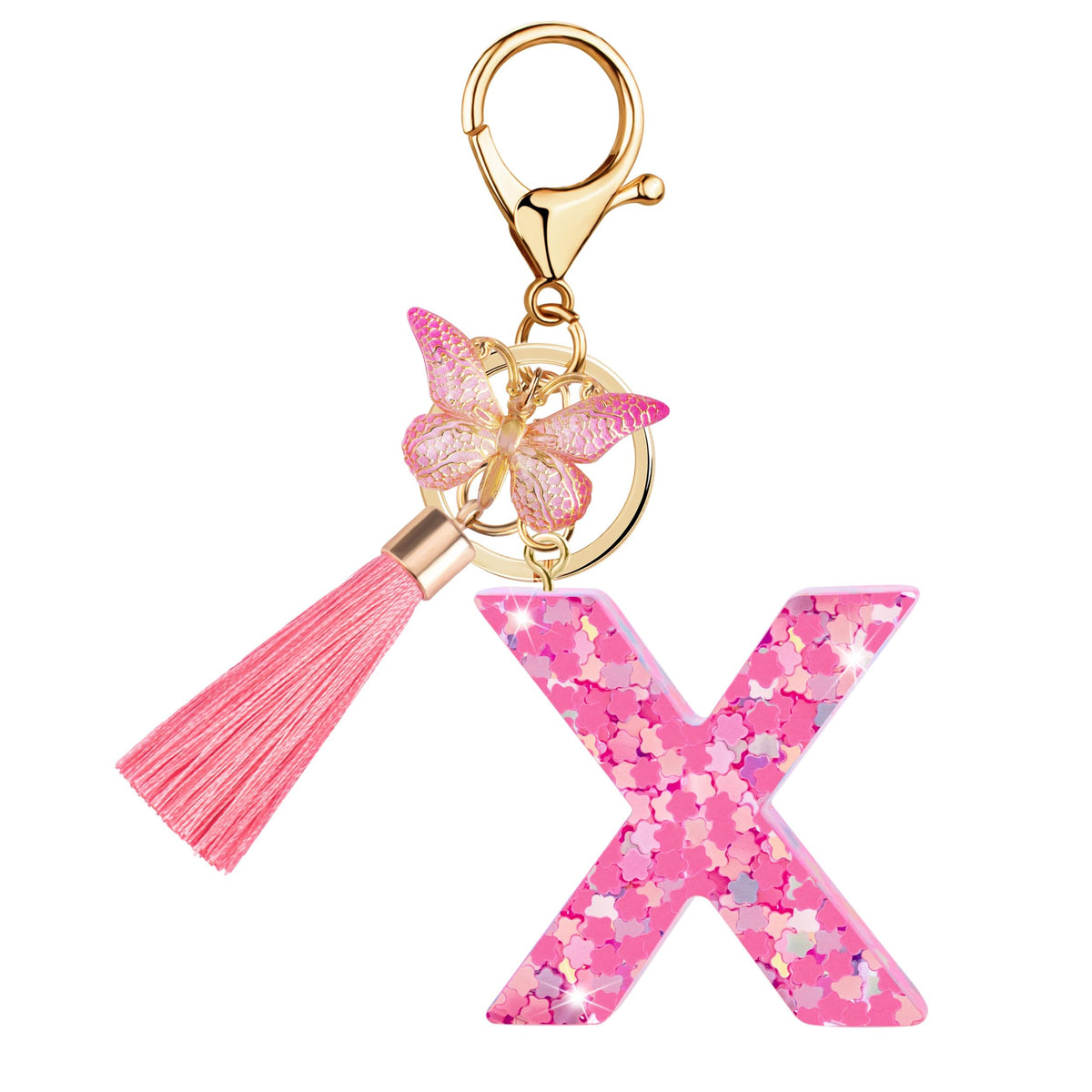 Initial letter Keychains for Women Girls Tassel Butterfly Cute Keychain for Wallet Backpack charm
