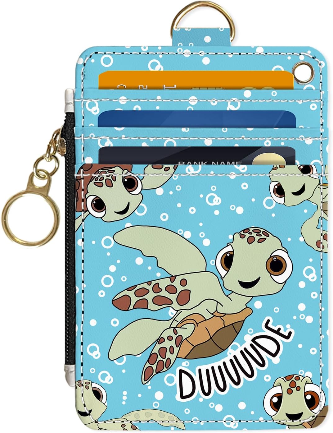 Slim Wallet Credit Card Holder, Sea Turtles, RFID Wallet Women Cute Small Front Pocket Wallet With Zipper, PU Leather Thin travel RFID Blocking Card Case ID Window,Ladies Gifts